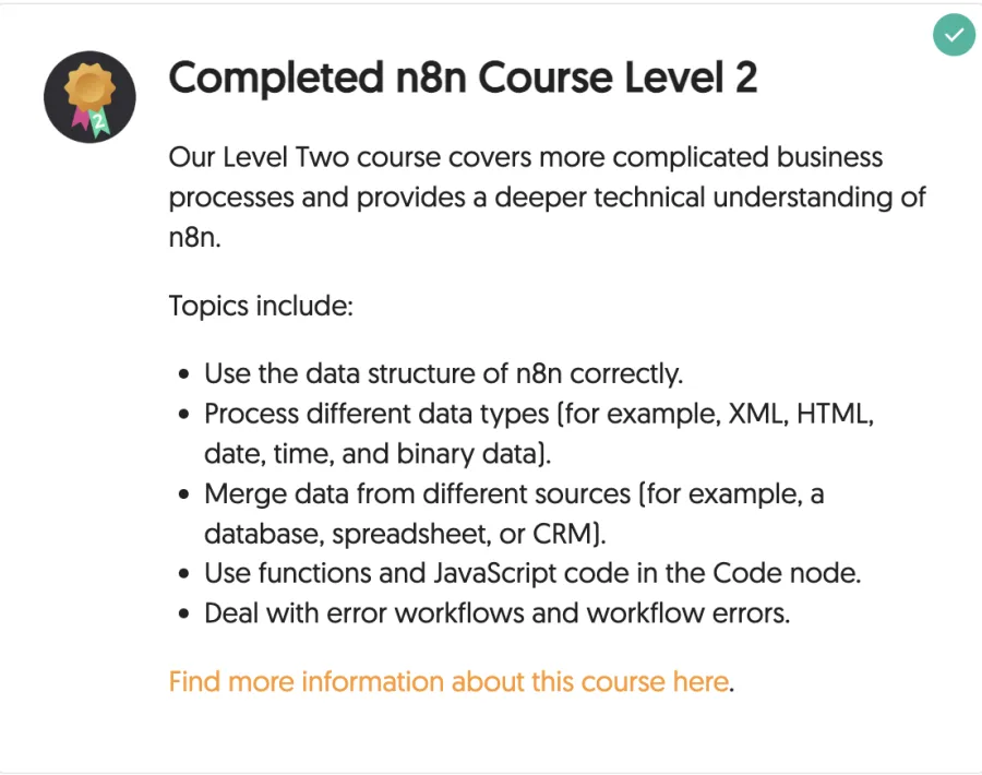 n8n Course Level 2 完訓證明